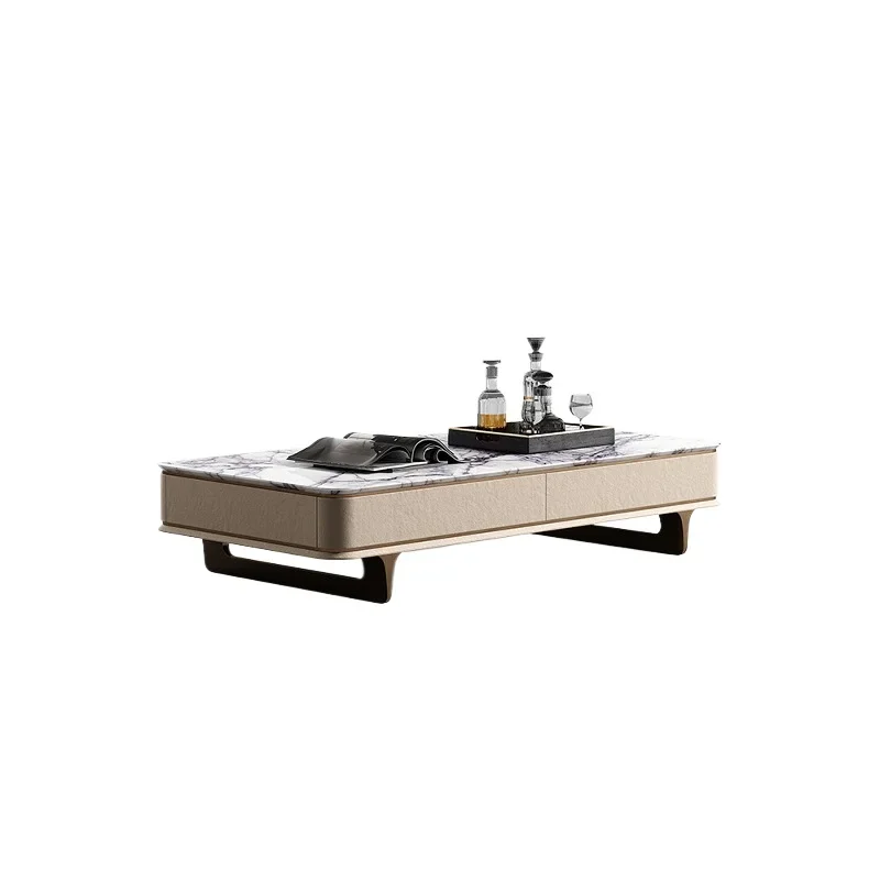 

Coffee table marble luxury villa living room modern light luxury TV cabinet coffee table combination