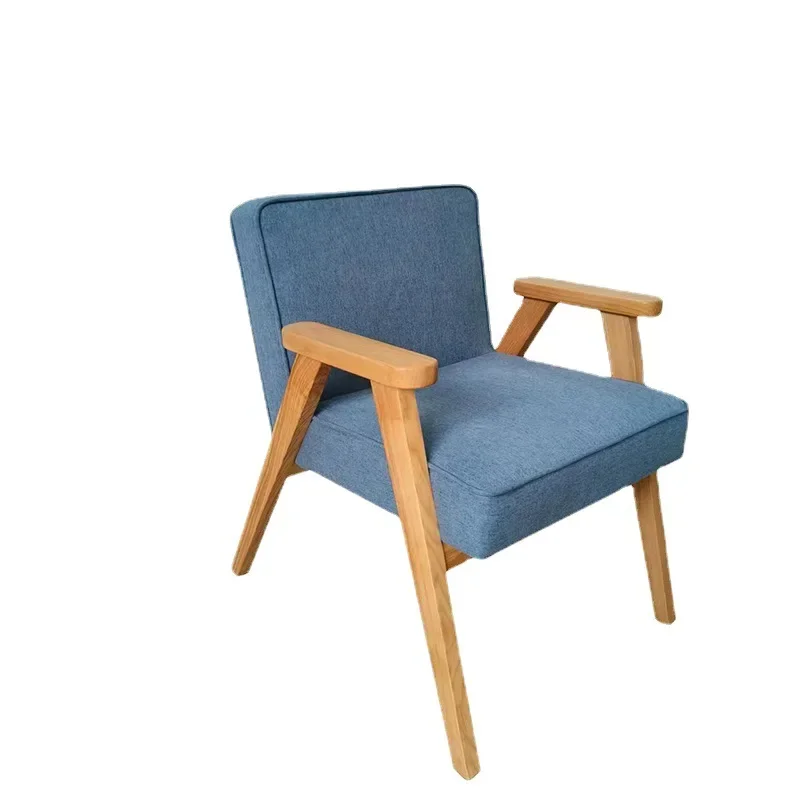 Leisure chair, modern minimalist wooden soft bag blue Internet celebrity ins cafe Leisure chair 5