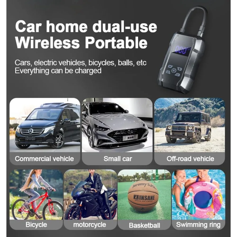 ปั๊มลมพกพาสำหรับสิ่งที่เป่าลม, เครื่องเติมลมยาง 150 PSI แบบพกพาสำหรับรถยนต์, รถจักรยานยนต์, จักรยาน, ปั๊มลมไร้สาย