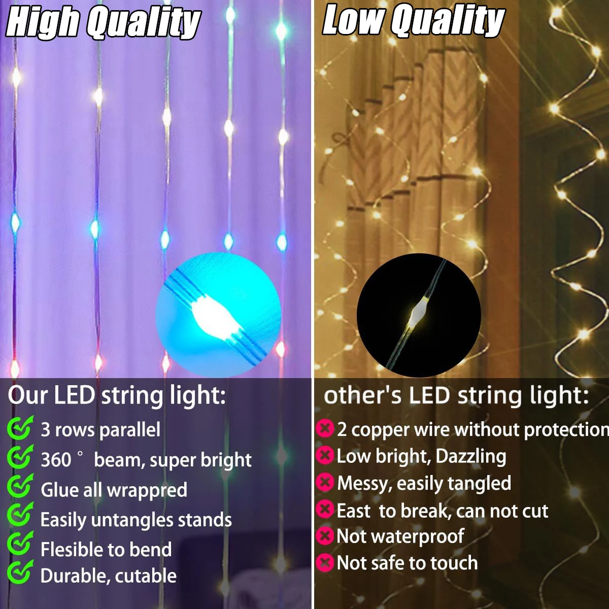 RGBIC Curtain Light String USB Plug Remote Control LED Curtain Light APP Bluetooth Control String Lights for Room Decorations