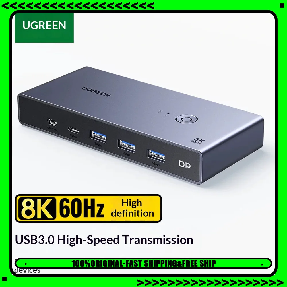 UGREEN 25150 DisplayPort KVM Switch 2 Port 8K 60Hz DP USB Sharing Switch for 2 Computers Monitor Keyboard Mouse
