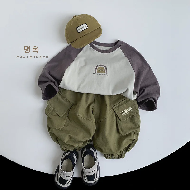 Cargo Pants Spring Autumn Boys Grils Children New Fashionable Solid Simple All-matching Korean Loose Casual Cotton