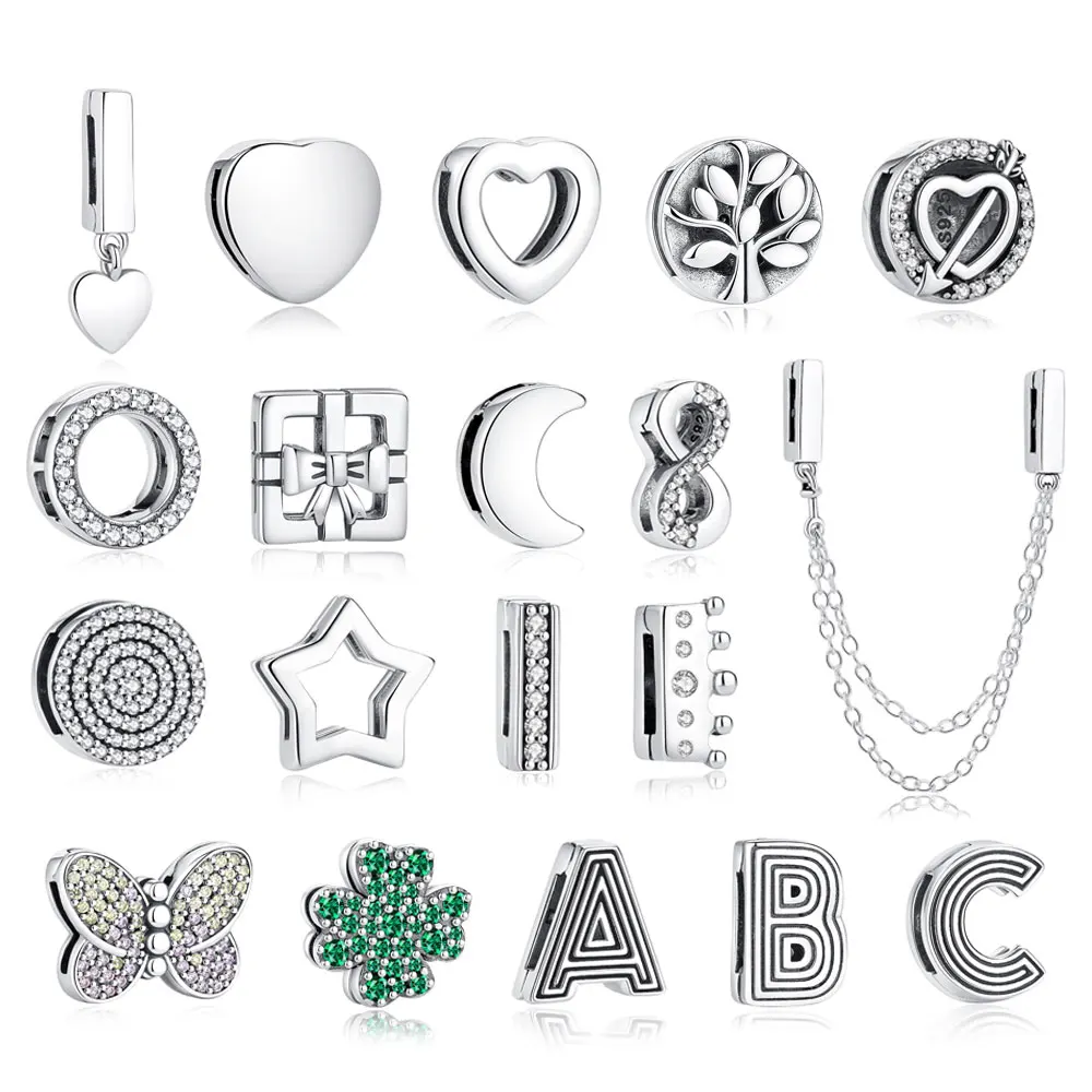 

925 Sterling Silver Charms Beads Original Reflections Clip Heart Clover Crown Charm Fit Brand Bracelets Jewelry For Women