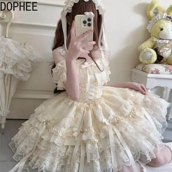 Original Age Reduction Pink JSK Princess Suspenders Dress Off Shoulder Sleeveless Lolita Clothes New Spring Summer Sweet Dresses