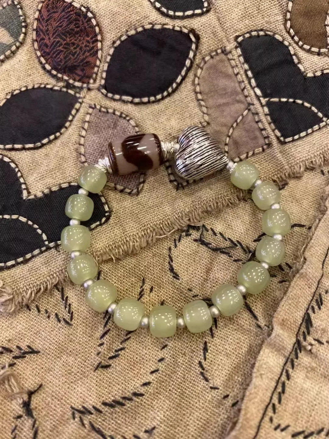 Picture 3: Light Green Chalcedony Dzi Bead Bracelet