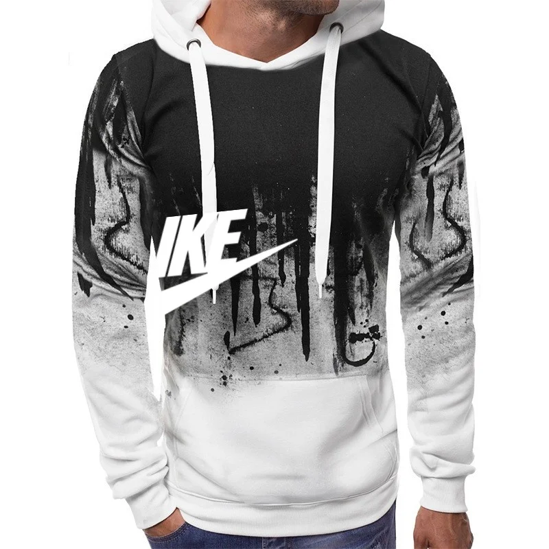 2024 new men's sports hoodie with ink splatter print sports hooded sweatshirt, fleece Asian size fashionable sports hooded sweat