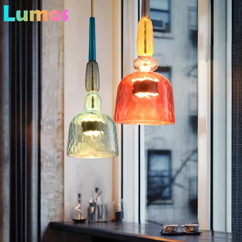 Colorful Glass LED Pendant Lights for Dining Room Kitchen Table Hanging Chandeliers Suspension Restaurant Bar Decor