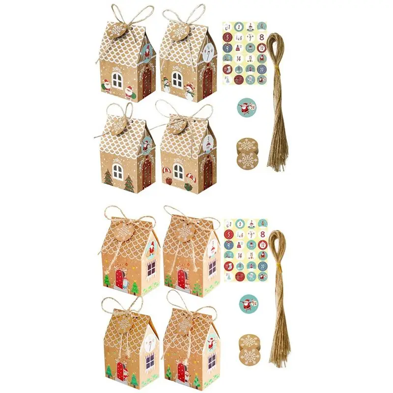 

AA94-Advent Calendar Gingerbread House Gift Box Christmas Treat Candy Favor Box With Gift Tag Sticker Countdown Xmas