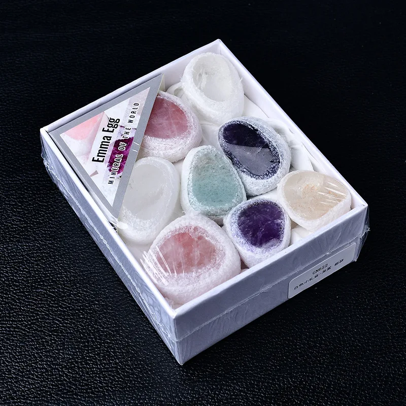 صندوق هدايا عشوائي عالي الجودة على شكل بيضة إيما لتزيين الحجر الخام والكريستال الطبيعي، هدية عيد ميلاد، ديكور المشهد.