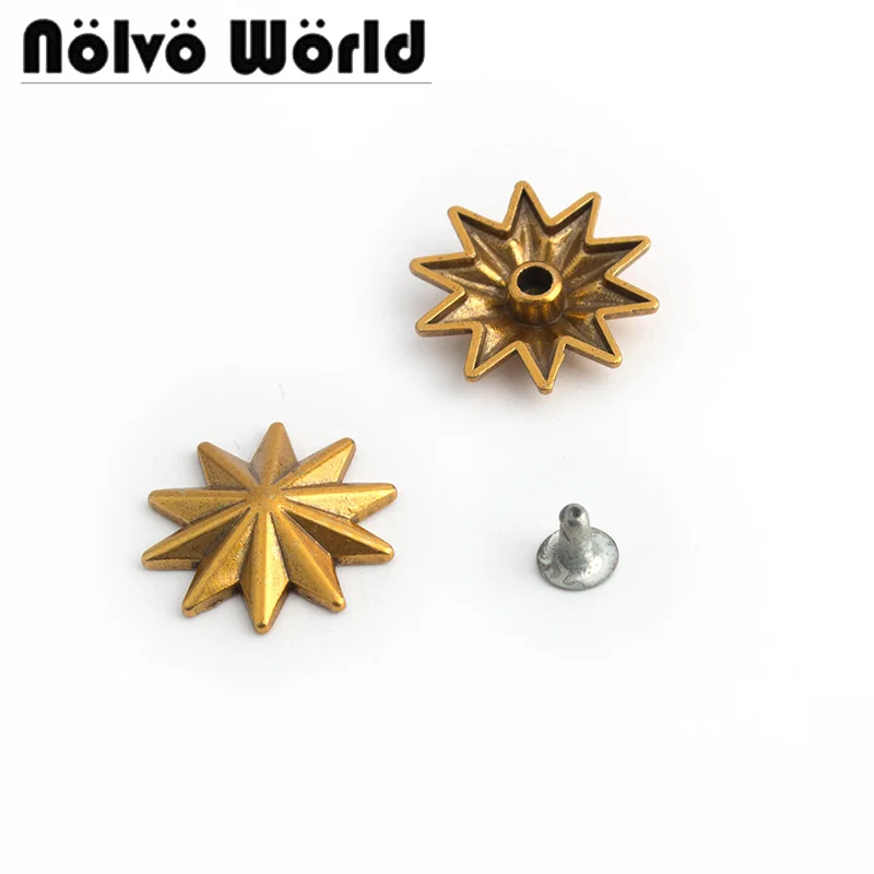 

20mm Old Gold 10 Point Star Screw Rivets for Handbag Fashion Wallet Trend Messenger Bag Clothes Hat Pants Decoration Accessories