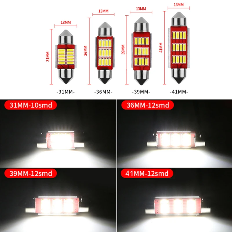 5pcs Car LED Reading Bulb 31mm 36mm 39mm 41mm C5W C10W Super Bright 4014 SMD Canbus Error Free Auto Interior Doom Lamp