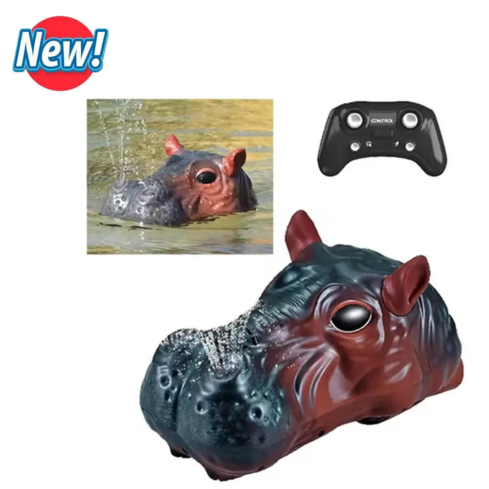 New Remote Control Boat Dual Propeller Simulated Remote Control Hippopotamus Water Toy Rechargeable Batteries