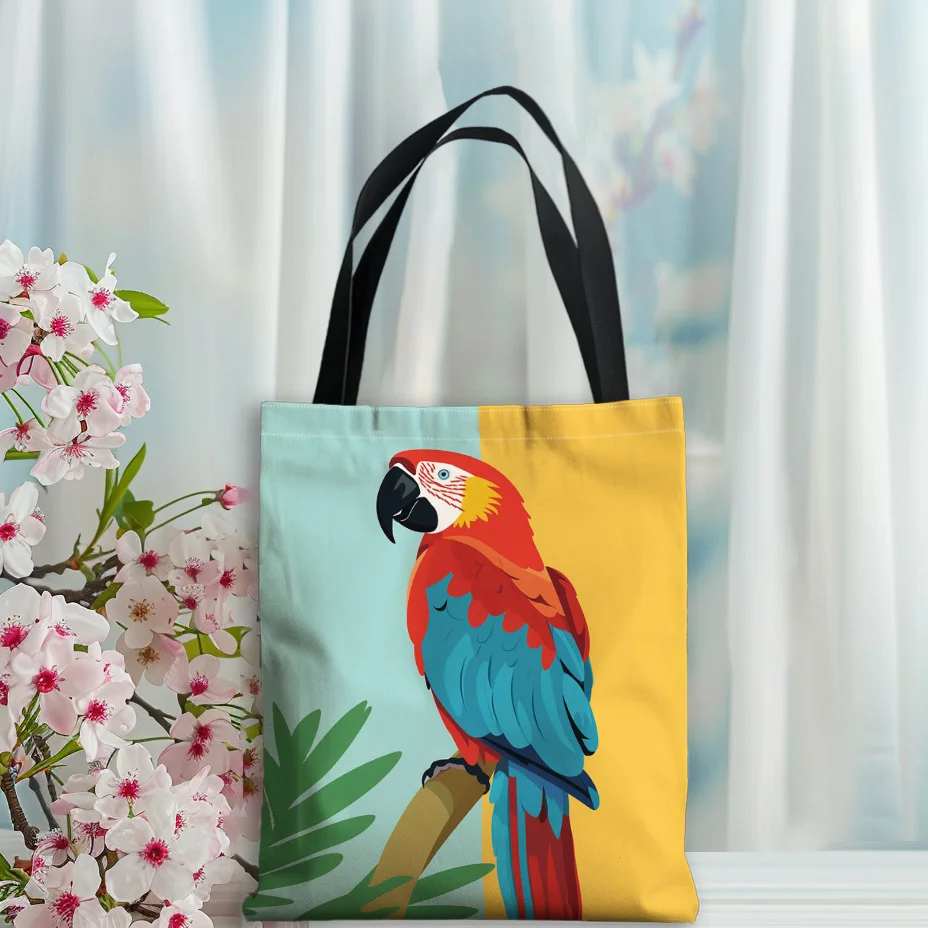 

1pc Colorful Parrots Pattern Polyester Tote Bag , High-Quality & Durable for Beach, Grocery, Daily Use, Bird Bag
