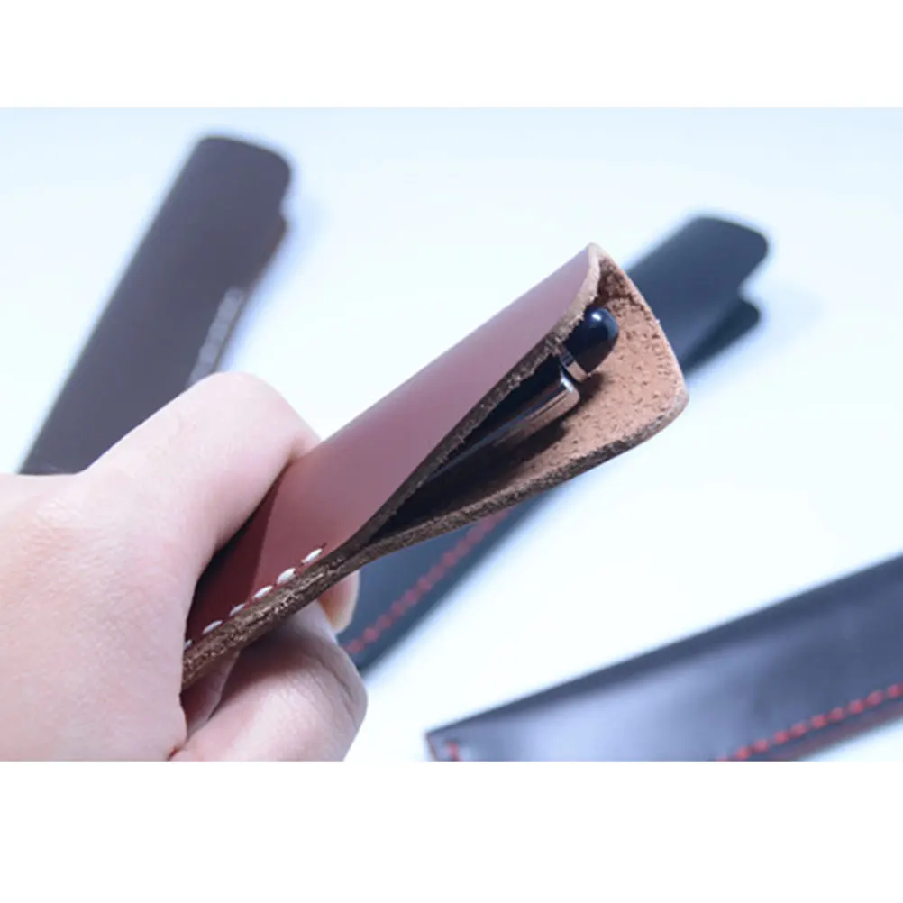 

Pen Case Handmade Genuine Cowhide Protective Sleeve For Pens Red Carved Design Gift Storage Organizer Office