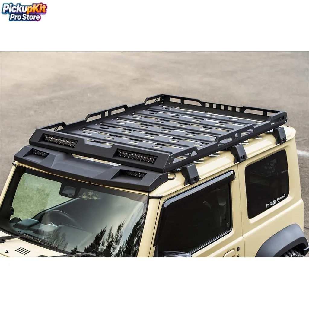 

Heavy Duty Aluminum Roof Cargo Carrier Without LED Bar Luggage Basket Roll Bar Cross Bar for Jimny JB64/JB74 3-Door 4x4