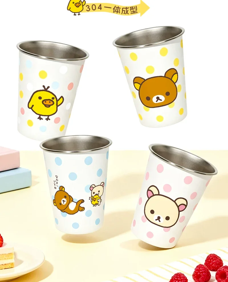 New Rilakkuma Stainless Steel Cup Cartoon Water Mug Anti Slip Stackable Drinkware For Home Desktop Outdoor Camping Picnic Use