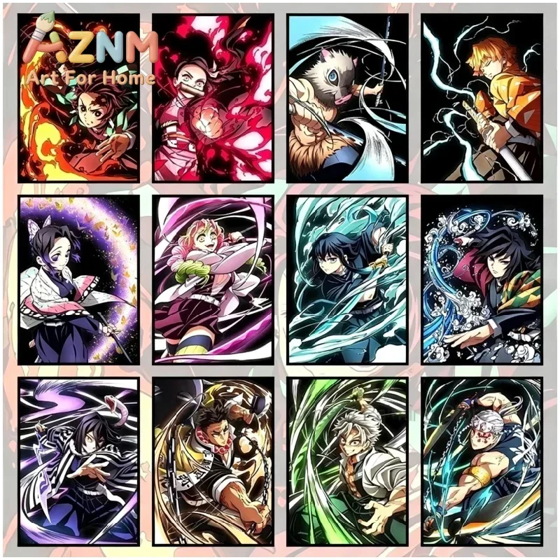 AZNM Demon Slayer Hashira Fighting Scene Anime Canvas Wall Art Frameless Print Poster for Home Bedroom Living Room Wall Decor