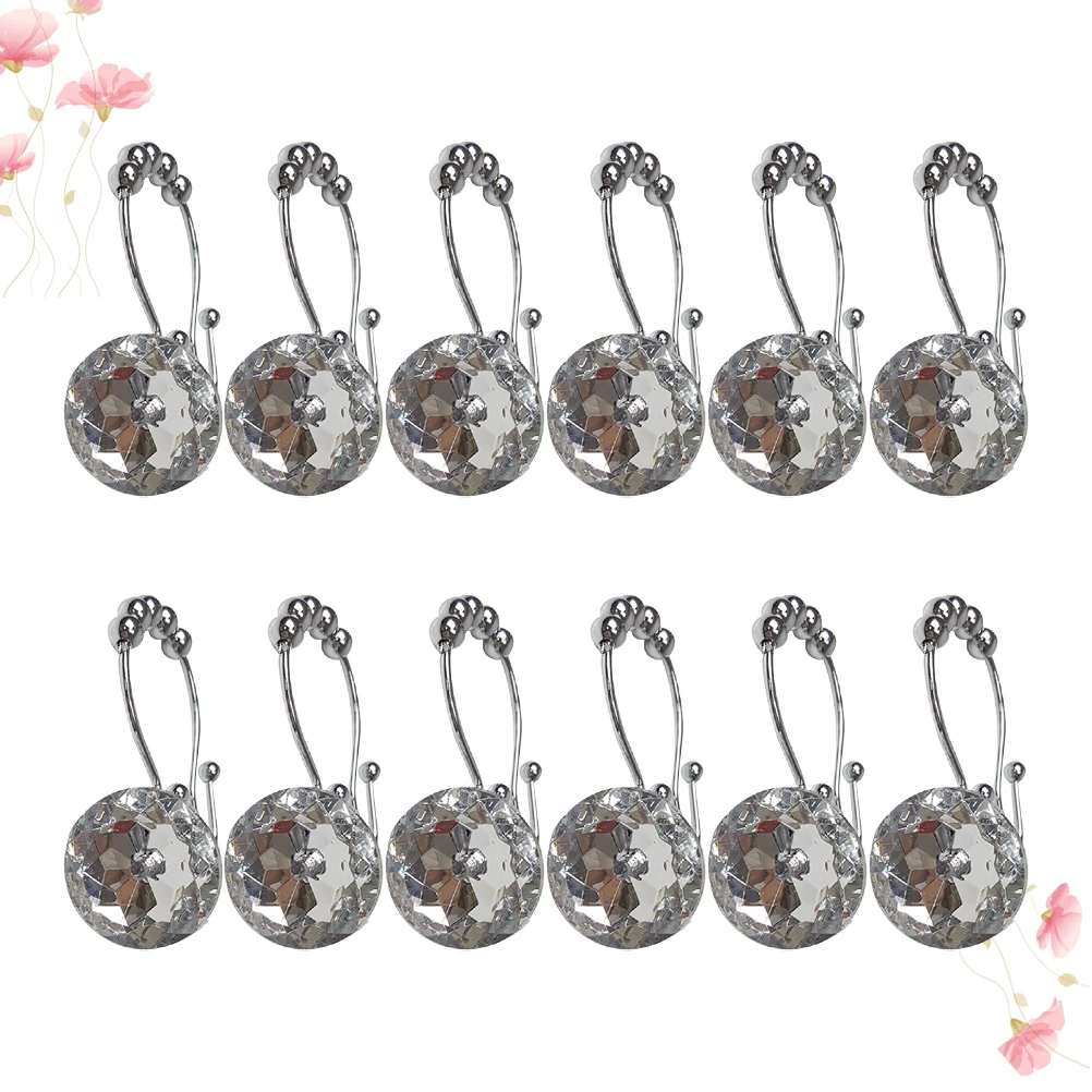 

12pcs Rust Resistant Glide Double Hooks For Shower Liner Hook Stain Resistant Decorative Rhinestone Bathroom