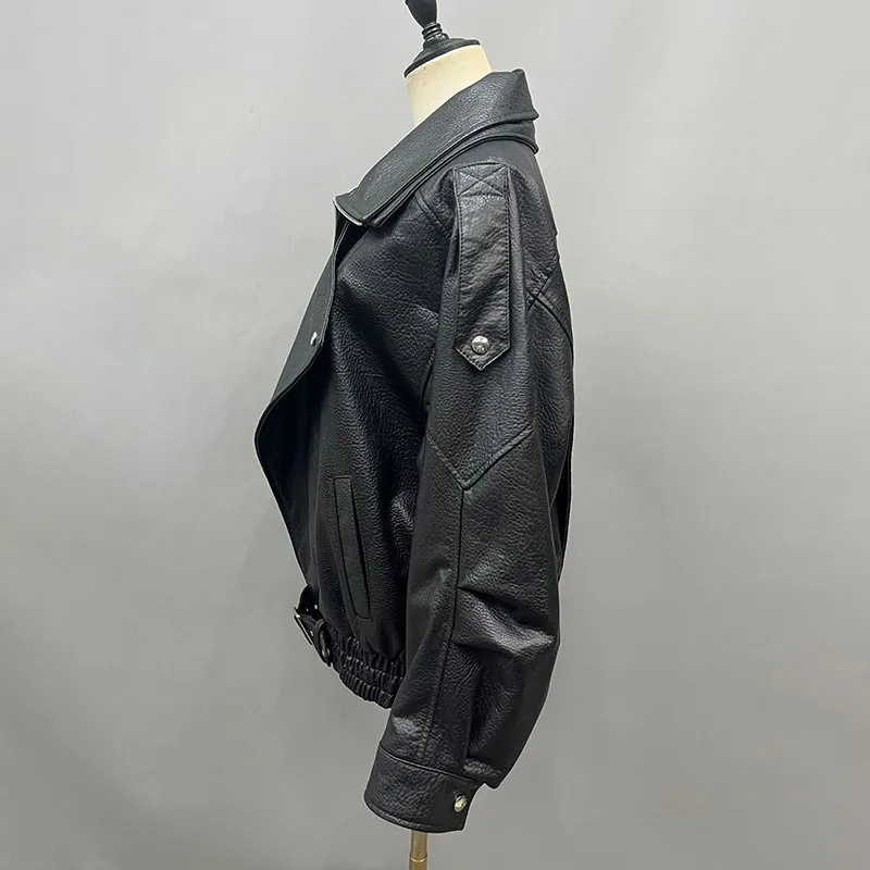 Chaqueta de piel de oveja para mujer, abrigo informal de motocicleta, moda europea y americana, alta calidad, otoño