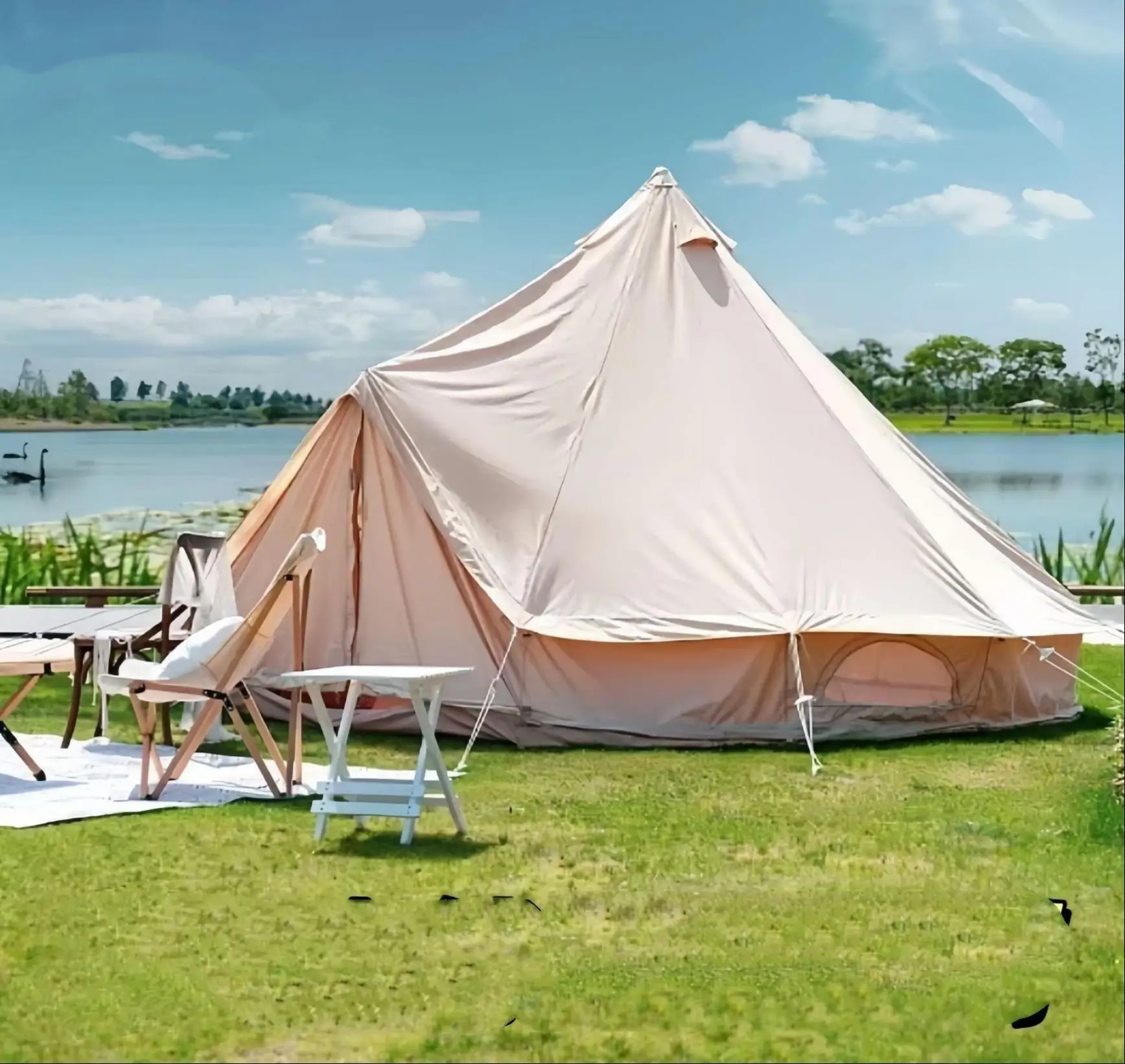 2026 Popular All Season Mongolian Yurt Tent Oxford Fabric Windproof Waterproof Fire Resistant Tent for Outdoor Camping Family Tr