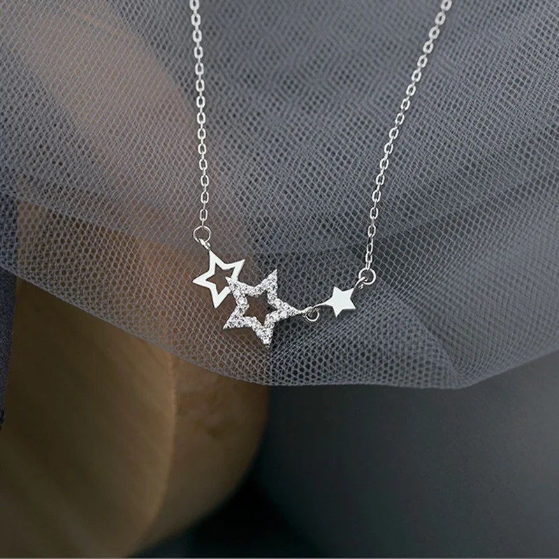 CIAXY Silver Color Inlaid Zircon Star Necklaces for Women Sweet and Cute Pendant Choker Fashion Creative Jewelry Gift