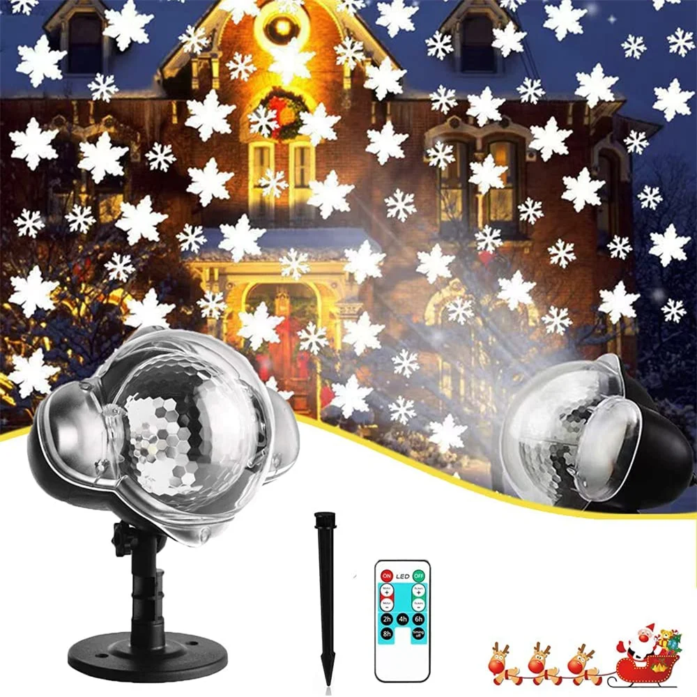 

Christmas LED Snowfall Projector Lights Remote Control Waterproof Moving Effect Snowflake Stage Spotlights for Party Home Decor