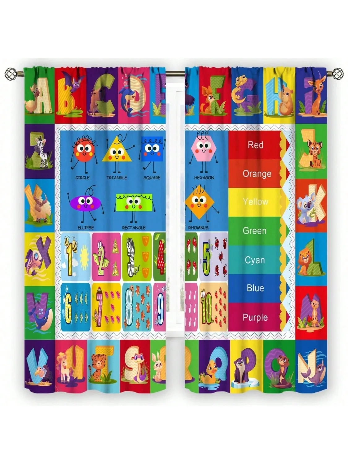 Colorful Cartoon Monster Curtains, Kids Educational Alphabet Print Drapes, Boys Girls Room Decor for Window Treatment