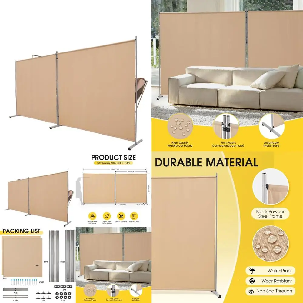 

Portable Folding Privacy Screen, 142W x 71H, Beige, for Office, Bedroom, Dining & Study
