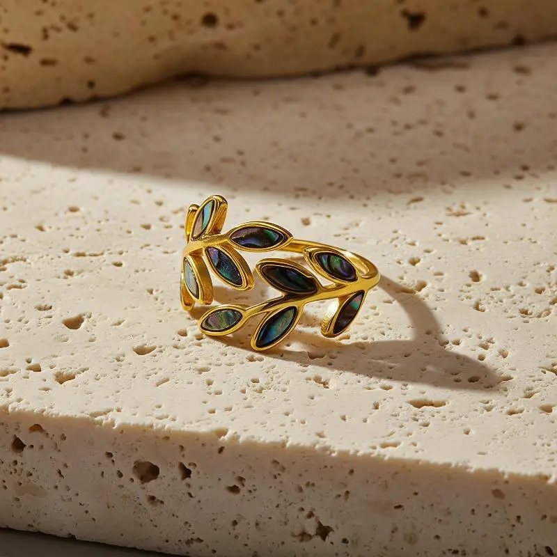 Women's Vintage Open Ring 304 Stainless Steel Enamel Leaf Rust Resistant Fashion Jewelry for Gift Daily Use