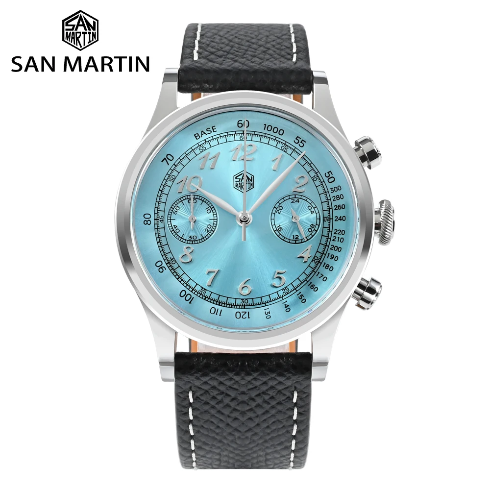 

San Martin 38mm VK64 Quartz Watch Men Vintage Chronograph Wrist Watches Dress Arabic / Roman Numeral 5Bar Sapphire SN0101JS-1/2