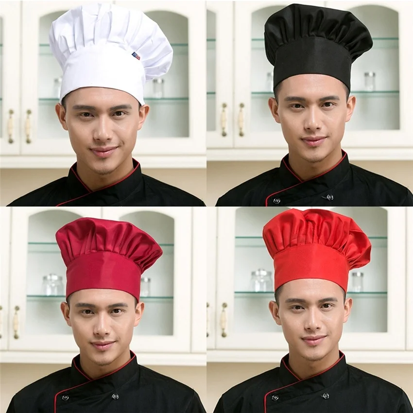 8Color Chef Hat for Men Kitchen Hotel Supplies Working Pleated Mushroom Cap Adjustable Chefs Uniform Hat Kitchen Tools