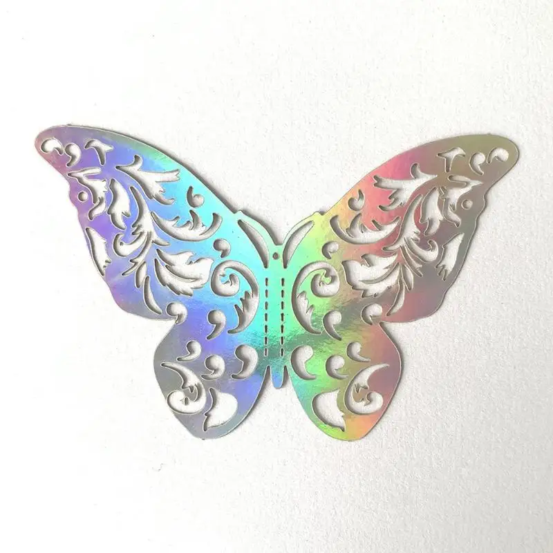 12 PCS Holographic 3D Butterfly Wall Decals Hollow Carved Design Iridescent Shine For Home Decor Kids Room Wedding Party