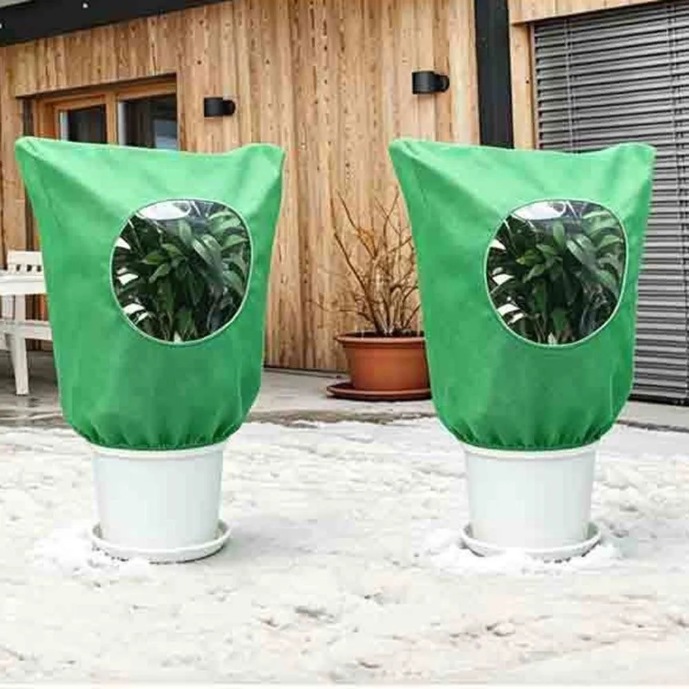 Non-Woven Fabric Plant Frost Protection Cover with Transparent Window Breathable Plant Anti-Freeze Cover Drawstring