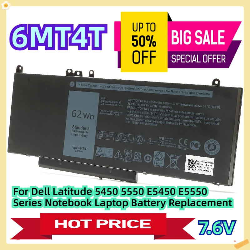 

For Dell Latitude 5450 5550 E5450 E5550 Series Notebook (7.6V 62Wh) Laptop Battery Replacement