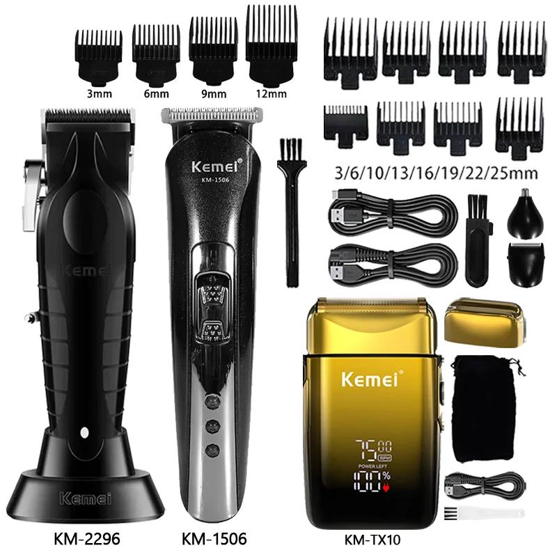 

Машинка для стрижки волос Kemei Km-2296 Km-1506 Km-TX10 Парикмахерская машина для стрижки волос Машинка для стрижки волос Беспроводная аккумуляторная бритва