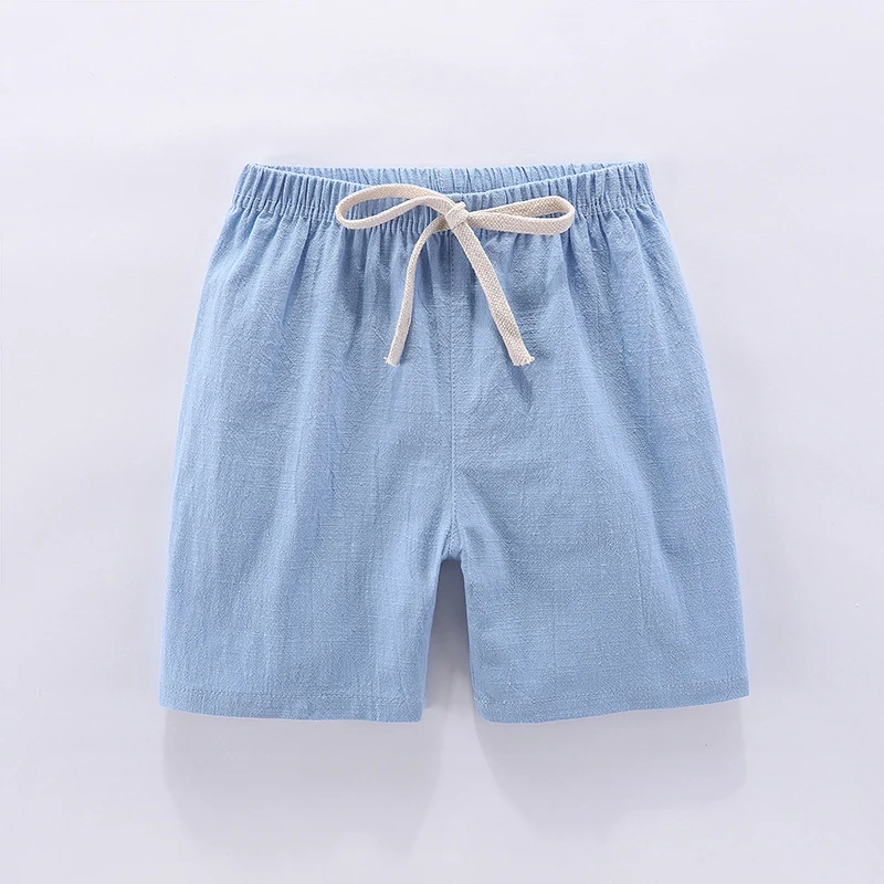 Pantalones cortos de verano para niños y niñas, Shorts de playa informales de Color caramelo, algodón y lino, transpirables y suaves, 100-160cm