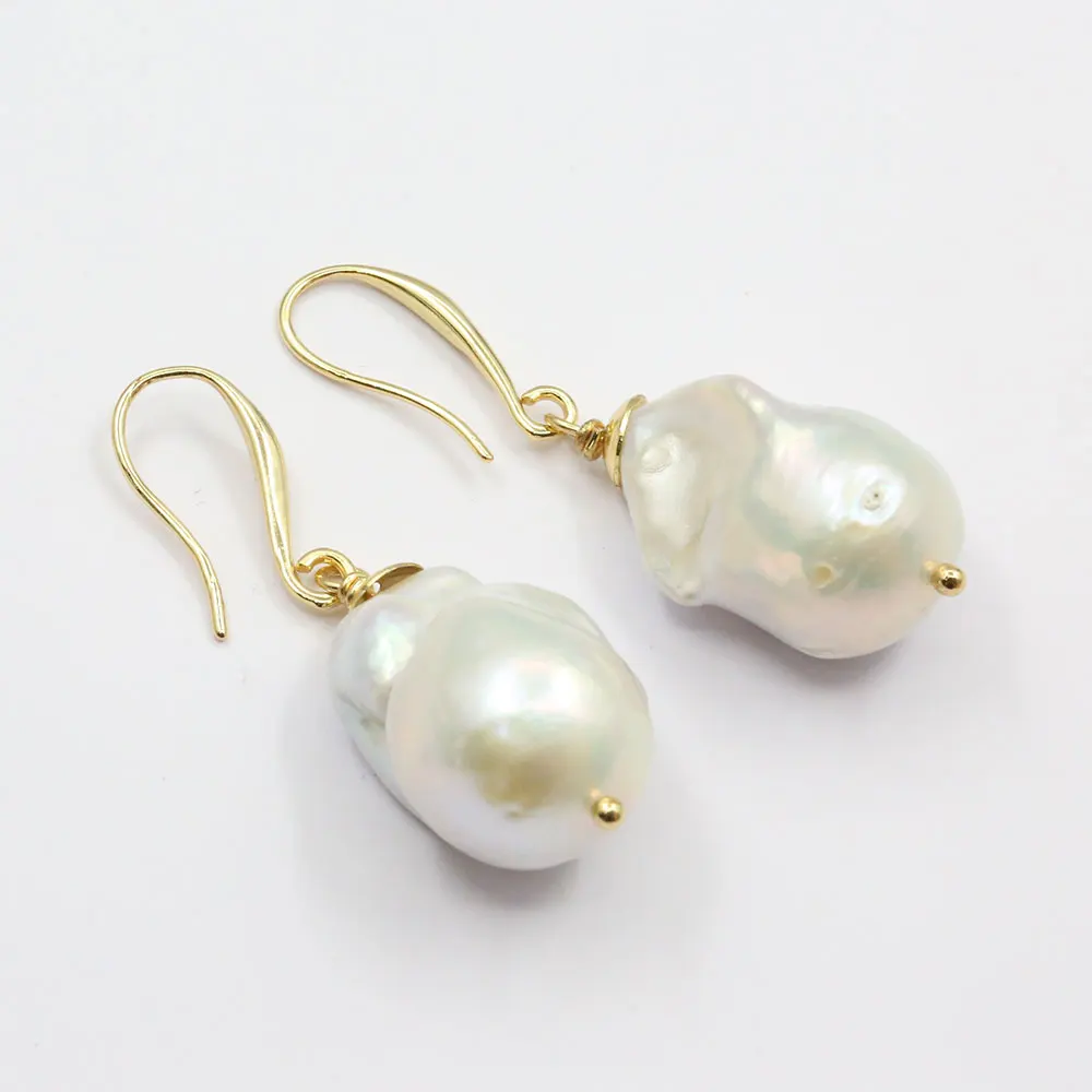 GuaiGuai Jewelry Cultured White Baroque Pearl Dangle Earrings Real Keshi Pearl Hook Earrings For Lady