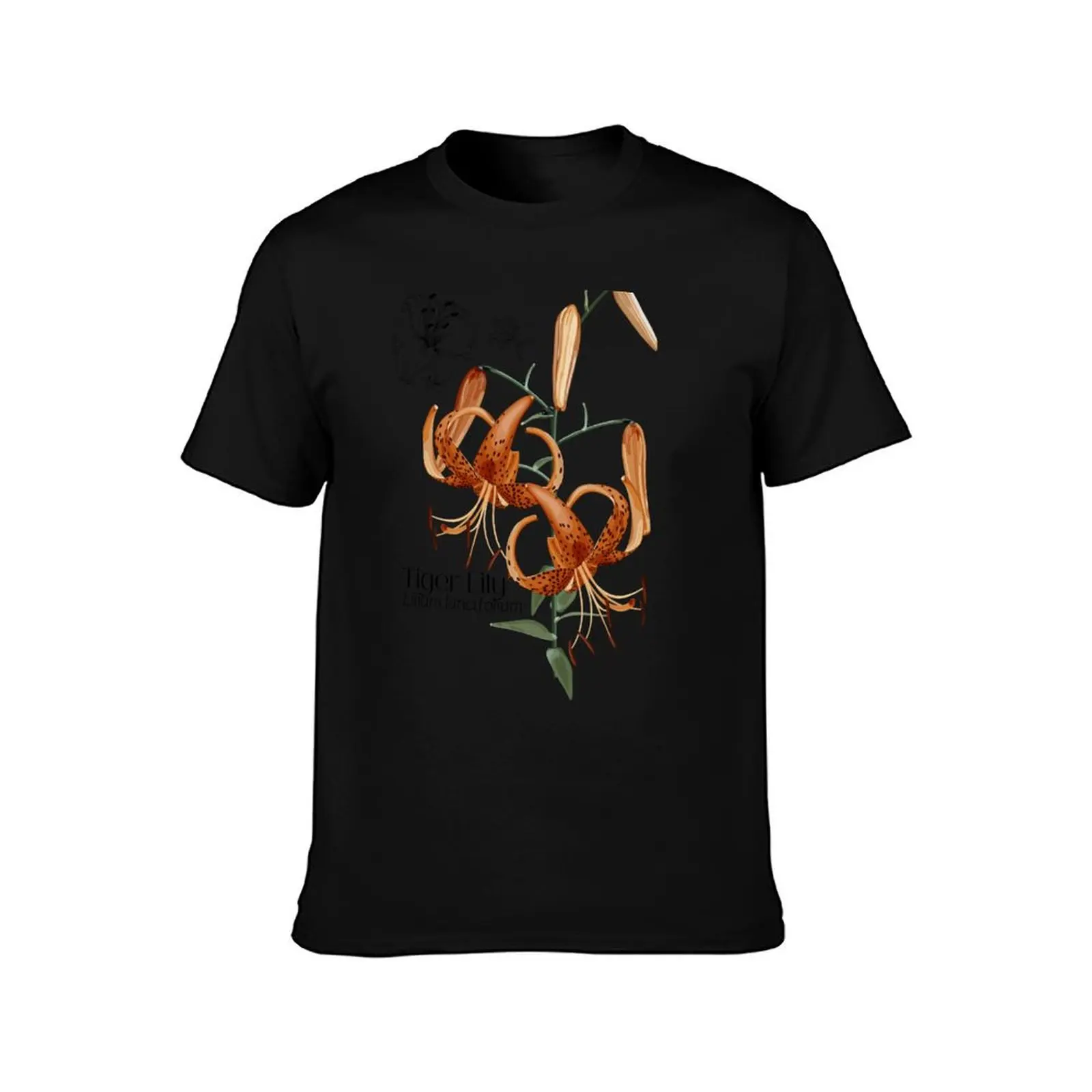 Orange Tiger Lily Colorful Illustration Design T-Shirt Simple Casual Short Sleeve Tee T-Shirt