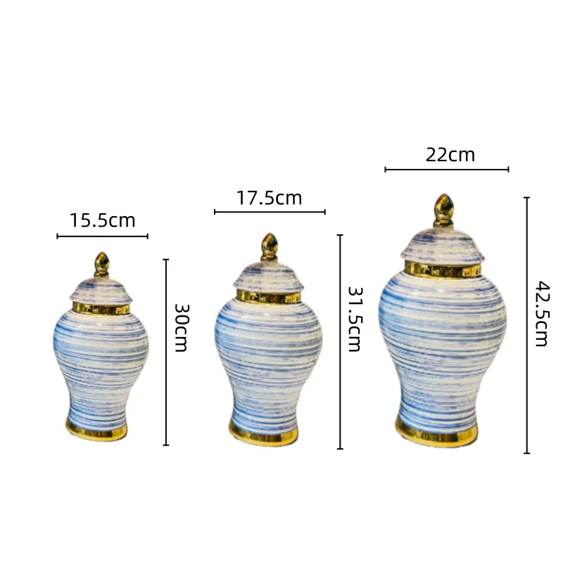 ABC Ceramic Jars General Jar Ginger Cans Storage Tanks Geometric Stripes Blue Lines Flower Vase Vintage Bottles Home Decoration