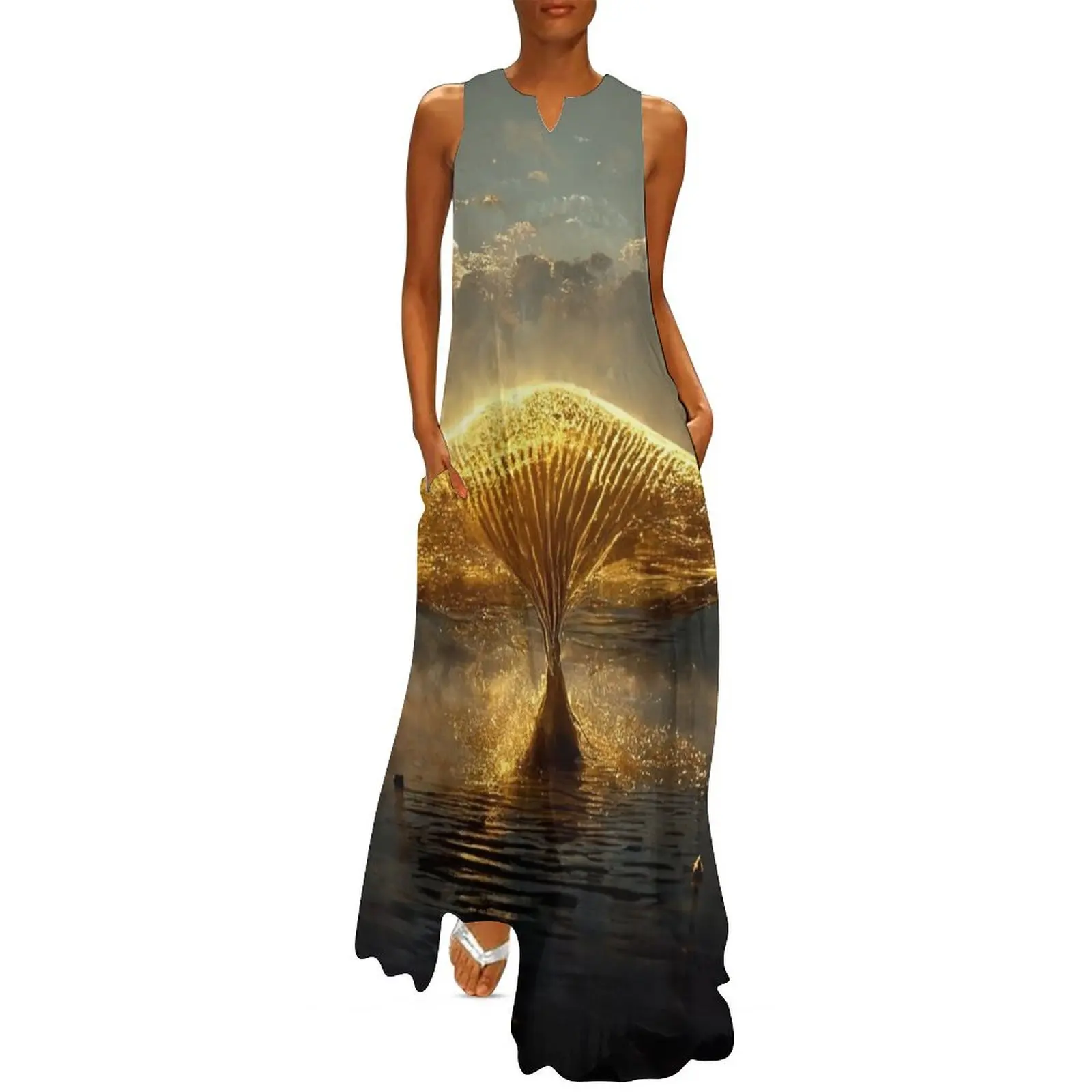 

Golden Whale Tail Long Dress Clothing luxury evening dress woman for wedding prom dresses