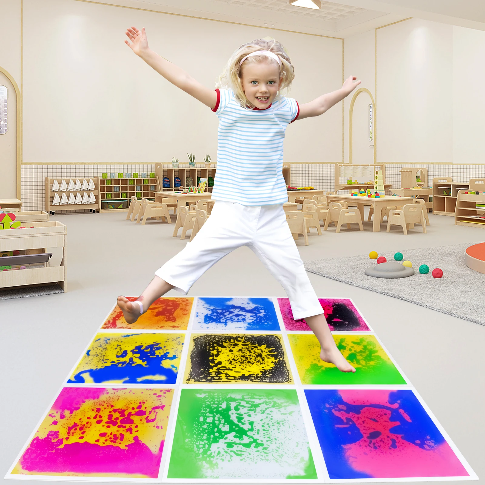 Carreaux sensoriels texturés colorés, 9 pièces, pour l'apprentissage de l'autisme, carrés de sol engageants pour l'entrée et le jeu sensoriels
