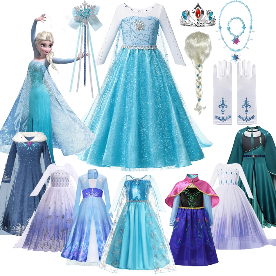 Disney Frozen Elsa Anna Dress Kids Costumes for Girls Snow Queen Carnival Birthday Party Outfits Cosplay Children Gown Clothing