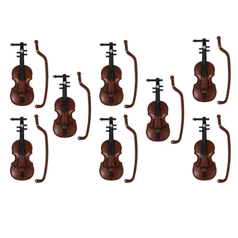 

8 Pcs Dollhouse Violin Small Model Wooden Brown Plastic Musical Instrument Decor