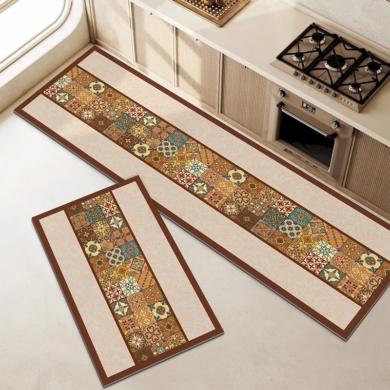 VIKAMA Kitchen Rug Vintage Moroccan Tile Anti‑Fatigue Non‑Slip Kitchen Runner Home Kitchen Laundry Room Hallway Decor