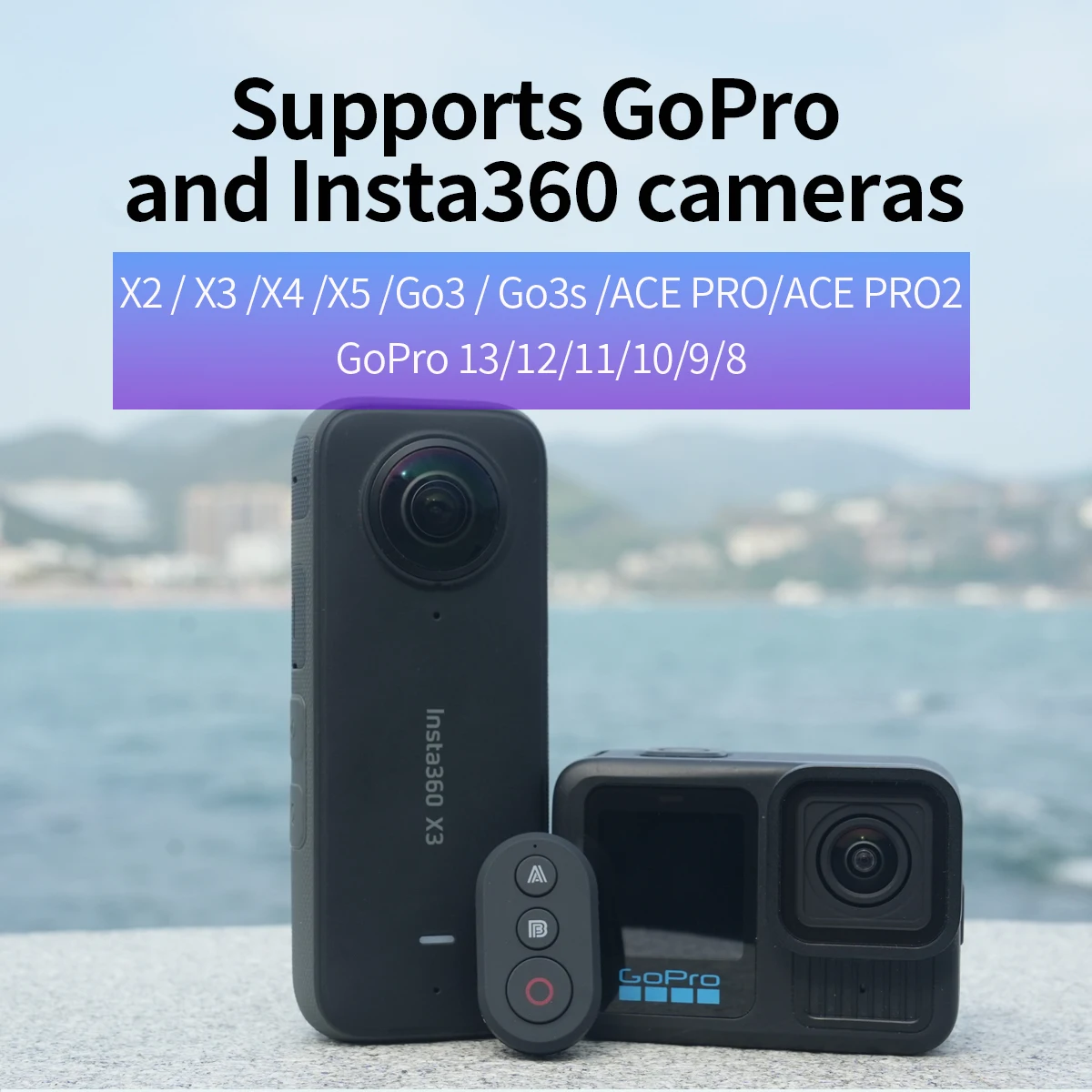 Подходит для спортивных камер Insta360 и GoPro, Bluetooth-пульт дистанционного управления 360 X2 X3 X4 X5 GO3 Ace Pro, GoPro 9 10 11 12 13