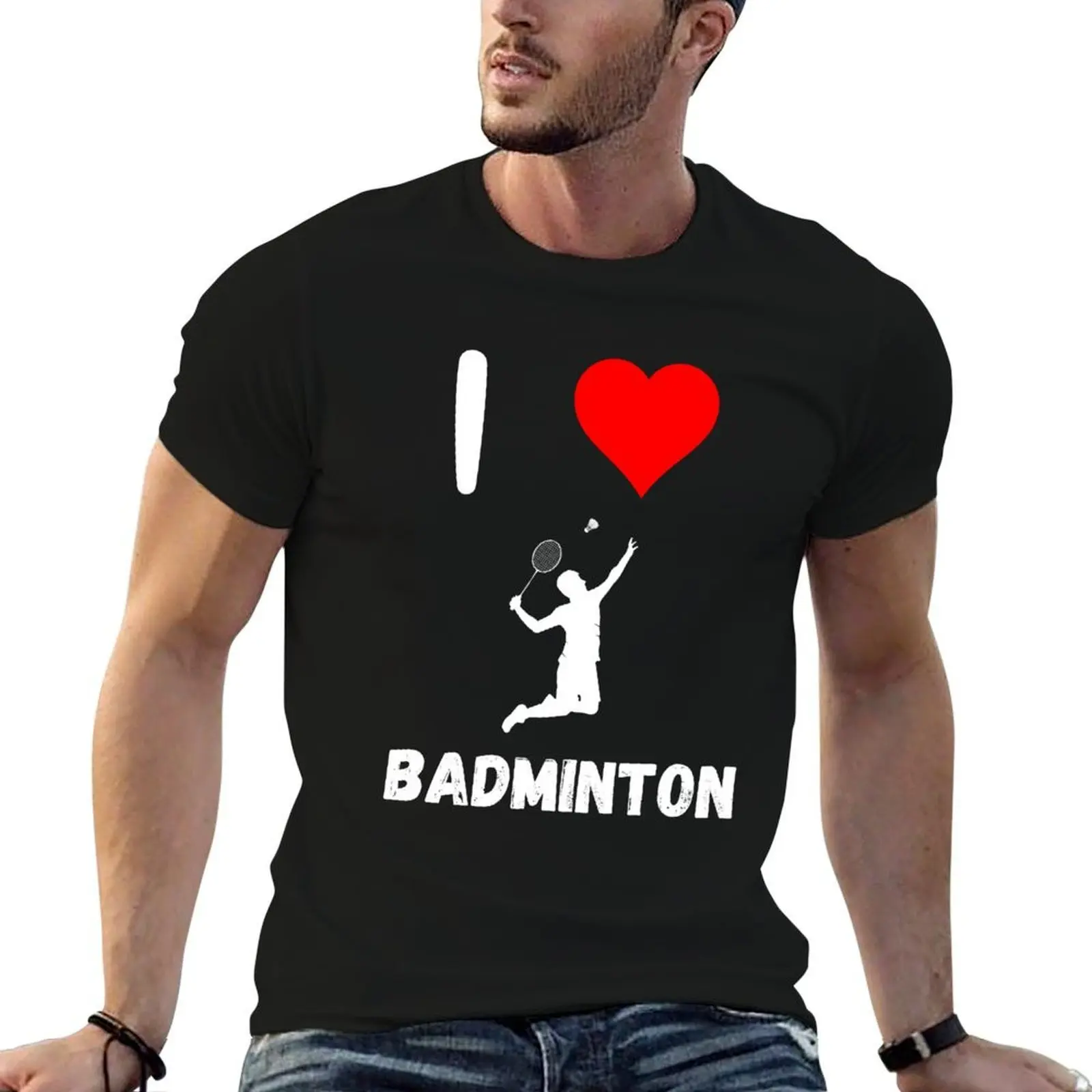 I love Badminton red heart Badminton passion racquet smashing T-Shirt new edition graphic t shirt vintage Men's clothing