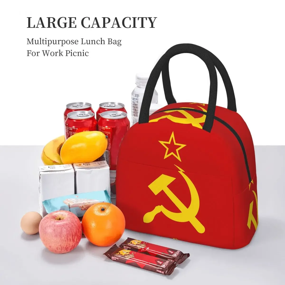 USSR Hammer And Sickle CCCP Retro Russian Soviet Flag Insulated Lunch Bag for Women Office Cooler ThermalLunch Boxes Container