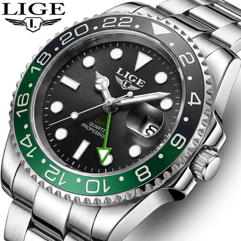 LIGE Mens Watches Top Brand Luxury Fashion GMT Diving Watch Men Waterproof Sports Date Quartz Chronograph Relogios Masculino+BOX