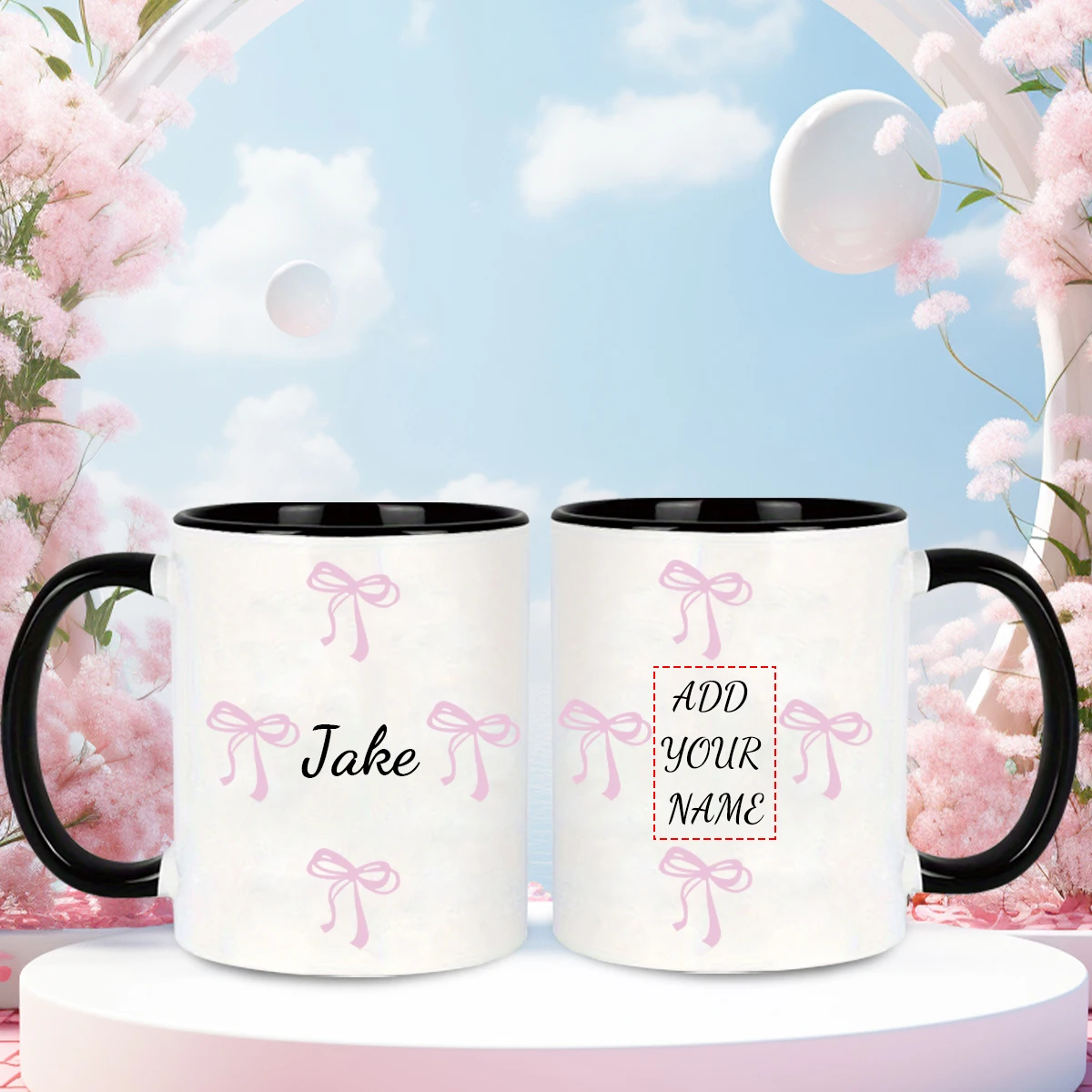 1Pc 3D Print Customized Names Bows Ceramic Mugs Festive Party Gift For Her 11oz Environmental Protection Anti-scalding Mugs