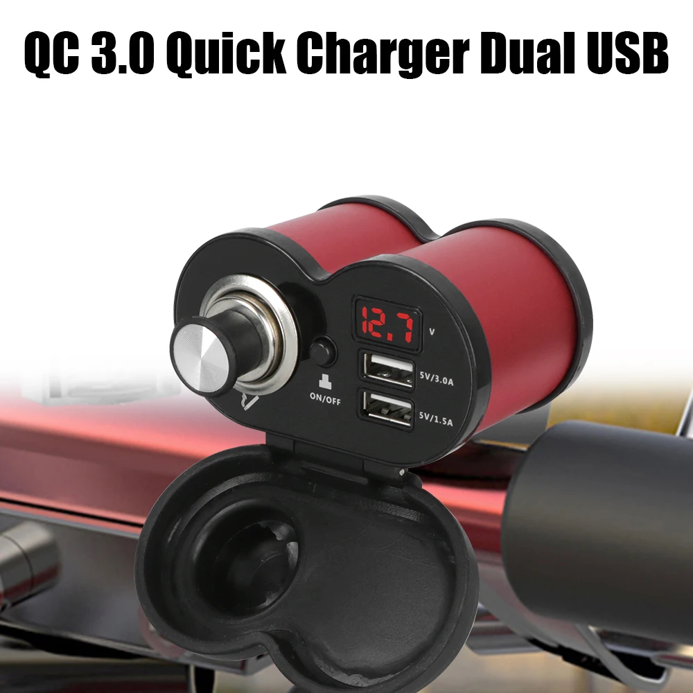 

Dual USB Port Cigarette Lighter Socket Waterproof Dustproof Motorcycle Handlebar Charger QC 3.0 Digital Voltmeter Adapter